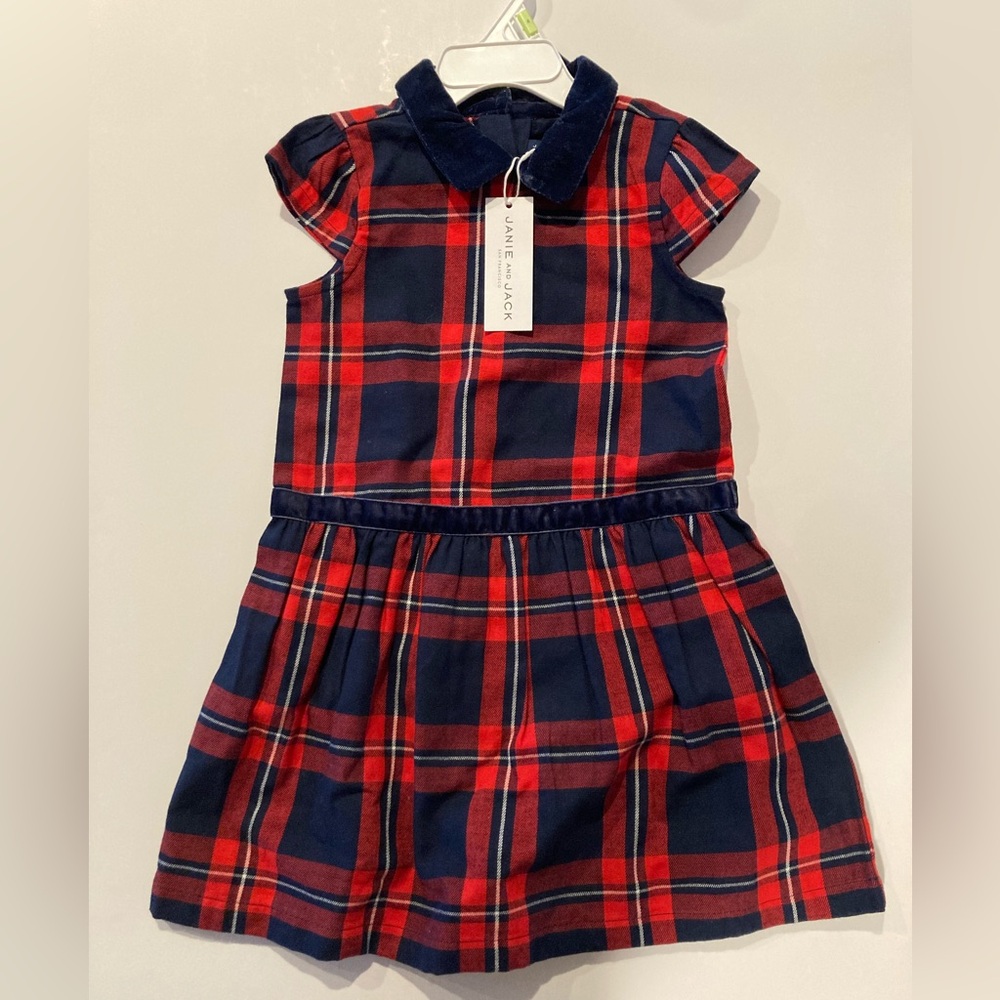 NWT - JANIE and JACK - Girl’s Navy Red Plaid Dress - size 4